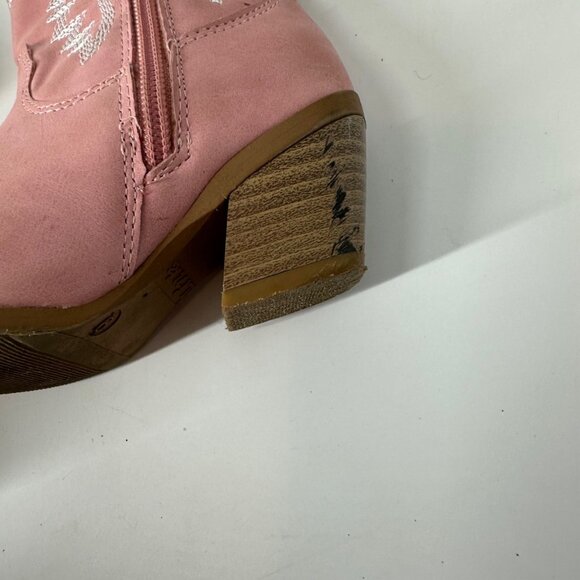 Girls Pink Western Cowboy Boots Size 6 With Silver Embroidery & Side Zippers - Picture 8 of 10